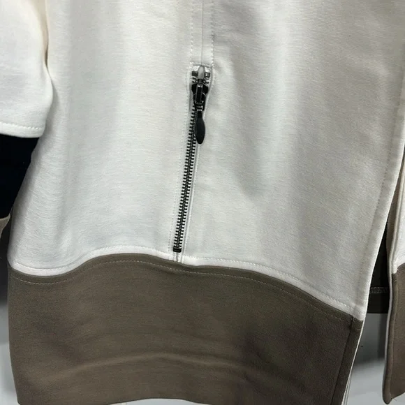 Chico”s Womens Open Front Jacket 2 (L) Cream Tan Black Color Block Ponte Elegant - Picture 6 of 11